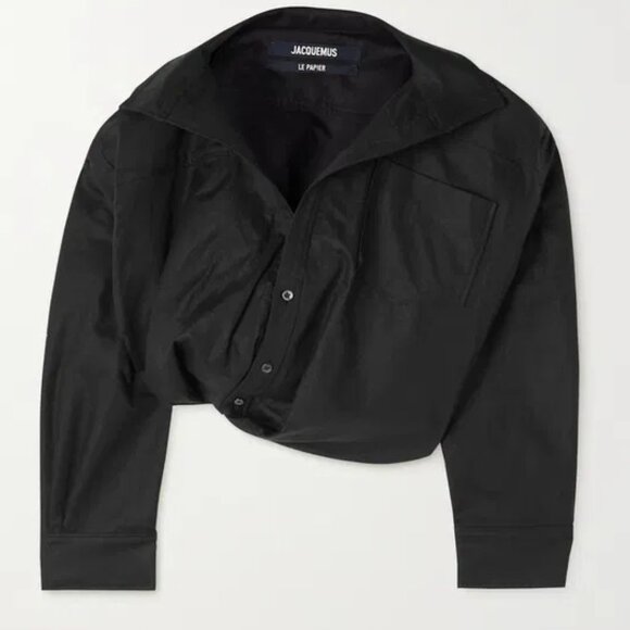 Jacquemus Le Papier Mejean Cropped Asymmetric Gathered Cotton And Linen top - Picture 10 of 11